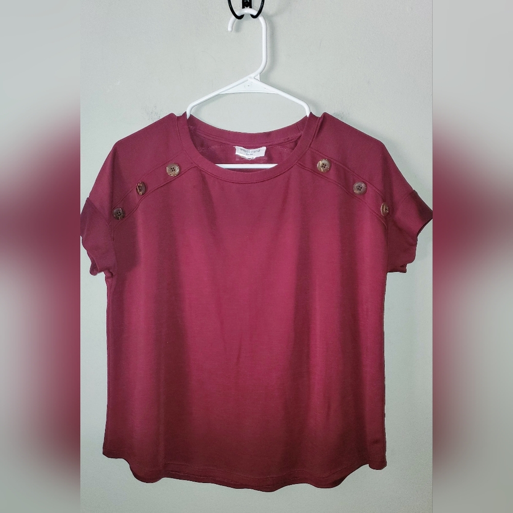 Westbound Petites Red Boxy Buttoned Short Sleeve T-Shirt